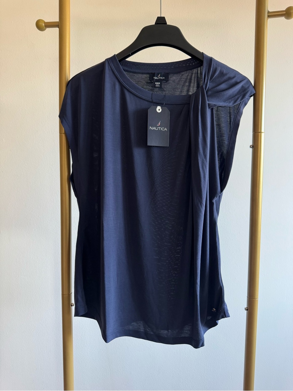 Nautica Dark Navy Cap-Sleeve Tank with Side Drape